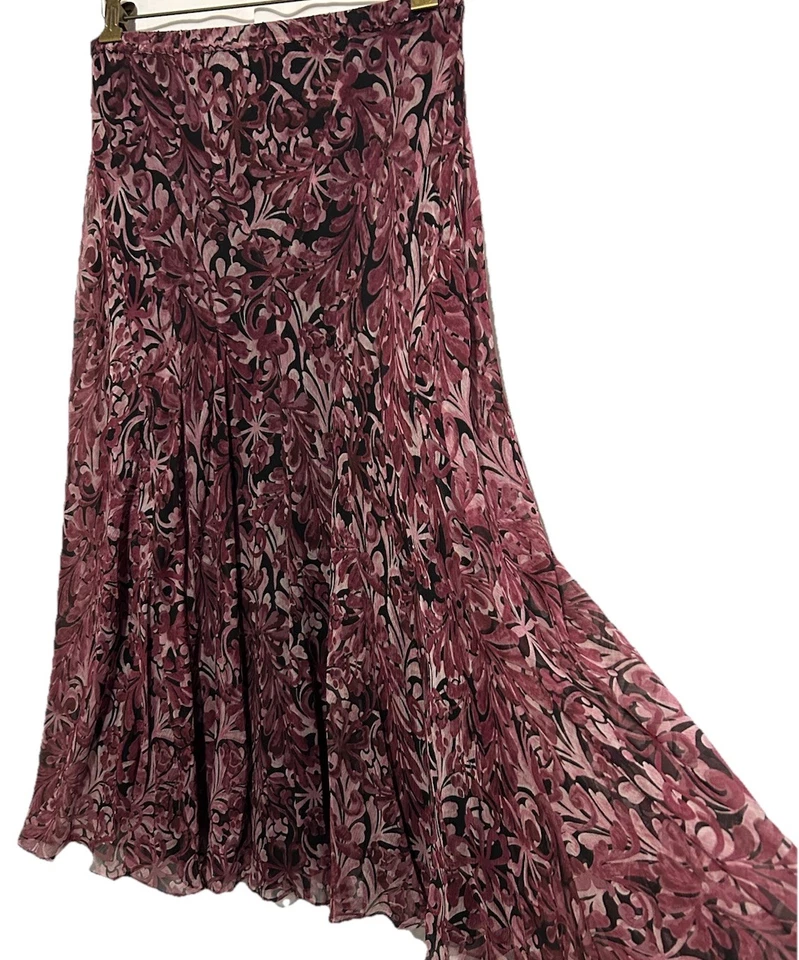 Charter Club Skirt 8 Burgundy Mauve Black Silk Whimsigoth Fairycore Boho Floral - Image 1 of 4