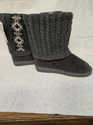 Botas pantuflas para mujer Muk Luks, talla 8, negras/grises, difusas, sin cordones Foto 1 de 3