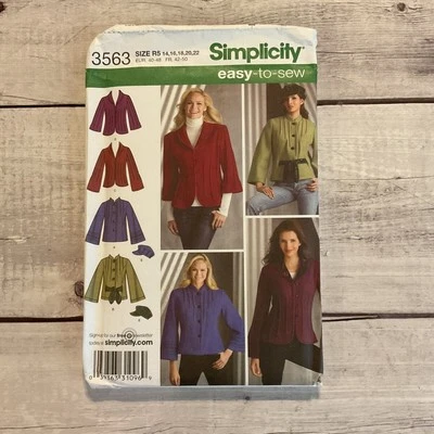 Simplicity 3563 Sewing Pattern Jacket Pleat Detail Hat Miss Sz 14-22 UNCUT - Image 1 of 3