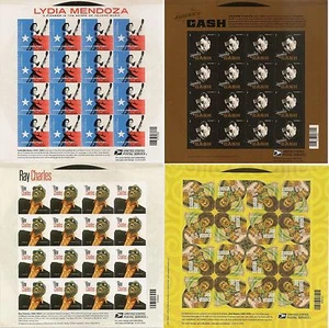 US #4916 4880 4807 4789 HENDRIX CASH CHARLES MENDOZA MUSIC FOREVER STAMP SHEETS - Picture 1 of 9