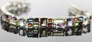 Stunning Sterling Silver W/Multiple of Gemstones Bracelet, Size 8 Inches - Picture 1 of 10
