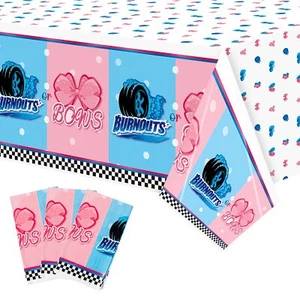 3pcs Burnouts Or Bows Gender Reveal Tablecloth Boy Or Girl Plastic Table Cover H - Picture 1 of 7