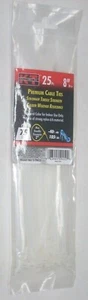 KT Industries 5-9452 Premium White Cable Ties 8" Long 75 lb Cap 25 pk - Picture 1 of 1