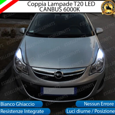 COPPIA LUCI DIURNE DRL LED T20 CANBUS OPEL CORSA D 6000K BIANCO 100% NO ERROR - Immagine 1 di 2