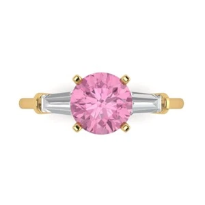 14K Gelbgold Dreistein Verlobungsring, 2 ctw simulierter rosa Diamant - Bild 1 von 11