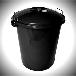 50L Black Dustbin Clip Lid Bin Pet Food Garden Kitchen Waste Rubbish Bin - Picture 1 of 3
