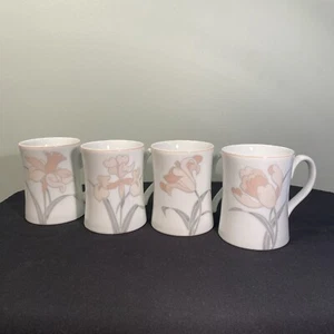 Fitz & Floyd EN FLEUR Coffee Tea Mugs Cups Set of 4 Japan Peach Spring Flowers - Picture 1 of 12