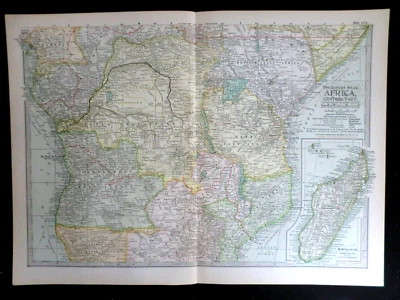 Edwardian Central Africa & Madagascar Map (1902) ex Century Atlas of the World - Image 1 of 3