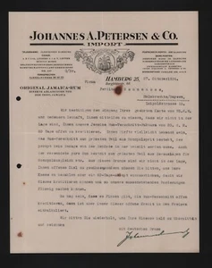 HAMBURG, Brief 1934, Branntwein-Import Johannes A. Petersen & Co. Jamaica-Rum - Bild 1 von 1