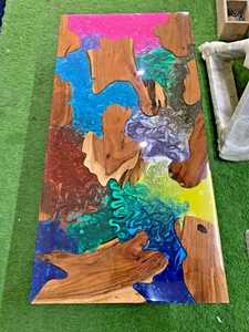 Custom Order Epoxy Table, Multi Colour Resin Epoxy Table Wooden Table with Stand - Picture 1 of 9