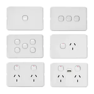 Slimline Light Switch Double Power Point Wall Socket Outlet GPO Slim USB Dimmer - Picture 1 of 32