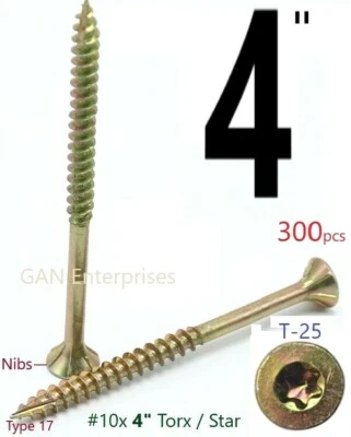 STRONG POINT, CYW AND OTHERS Torx T25 Star Flat Head #10 x 4" Yellow Zinc Type 17 Outdoor Wood Screw (300)