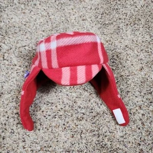 Hand Made Fleece Warm Winter Toddler Hat Beanie Neck Straps Red Plaid 1-4 years - Picture 1 of 3