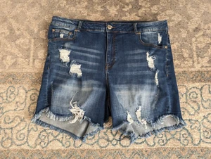 ELOQUII Denim Shorts Women's 18 Blue Distressed Fade Zip Button Pockets Travel - Picture 1 of 16