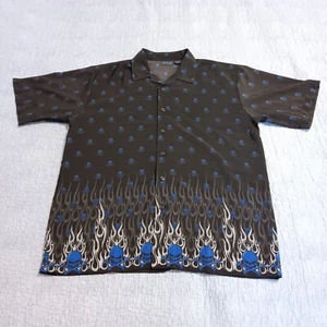 MT2 Button Up Shirt Mens Skulls Skeleton Flames Crossbones Biker Punk Y2K XL Dad - Picture 1 of 8