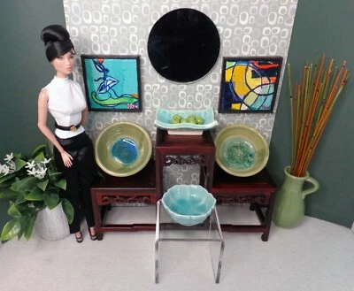 Juego de 4 accesorios de cerámica/cerámica en miniatura para exhibiciones de muñecas Barbie/FR Foto 1 de 4