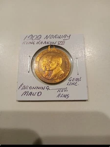 1909 Kong Harkon V 11, & Dronning Maud. Medal, GEM B. U. Rev. ARms Of NORWAY - Picture 1 of 4