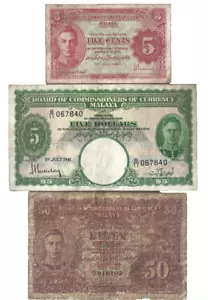 Malaya 💥1-July-1941 .... 5c/ 50c / $5 ... KG VI ... ✨lot #1290 - Picture 1 of 7