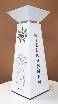 Dekosäule Vase Tulpe 92cm weiß pulverbeschichtet mit Pflanzschale Tulpen Strauß - Bild 1 von 4