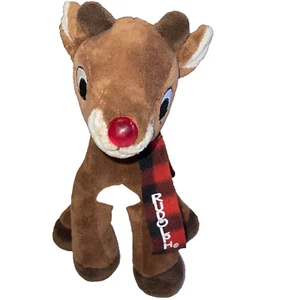 Plush Stuffed Animal Rudolph The Red Nose Reindeer Brown Black Name on Scarf - Picture 1 of 10