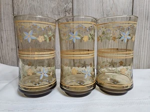 LIBBEY Wildflower Pastel smokey glass TUMBLERS, Set Of 3, embroidery-like design - Bild 1 von 17