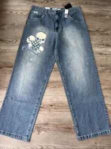 Jeans uomo Ninety Six North vintage larghi 38x34 Y2K streetwear teschi nuovi - Foto 1 di 16