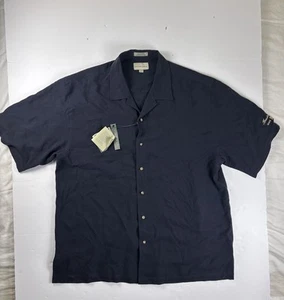 NWT Cutter & Buck Button Up Shirt Mens Size XL 100% Silk Short Sleeve Blue - Picture 1 of 4