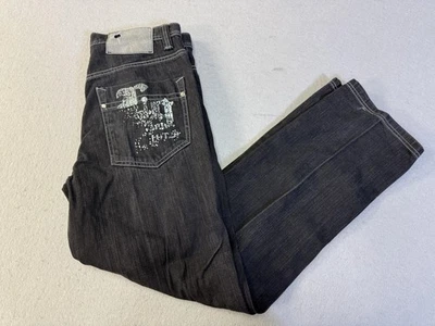 Lot 29 Jeans Mens 34 Black Dark Wash Straight Leg Contrast Stitch Graphic Denim - Image 1 of 4
