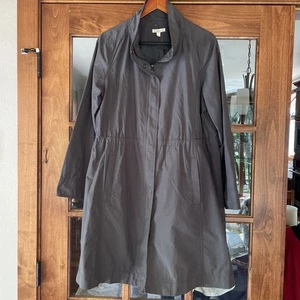 Eileen Fisher grau Nylon Baumwolle Anorak Reißverschluss Windbreaker Regen Mantel Jacke Medium - Bild 1 von 7