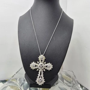 Vintage QVC Nadri Pave CZ Silver Tone Cross Limited Edition Necklace 16” - Picture 1 of 4