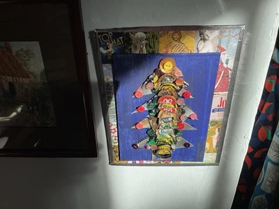 Mixed Media Assembleage Christmas Tree Picture. Hand Made. Art. - Image 1 of 4