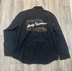 Vtg Harley-Davidson Black Long Sleeve Button-Up Shirt XL Eagle Embroidered NEW - Picture 1 of 3