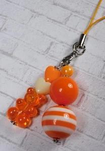 Gummy Bear Bubblegum fait main perles téléphone portable breloque sangle orange blanc neuf - Photo 1 sur 3