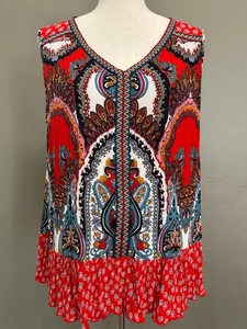 Bila by Anthropologie Women’s Floral Red Paisley Ruffle Bohemian Tank Size XL - Picture 1 of 12