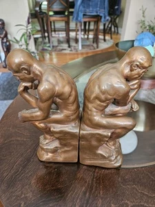 Vintage Neo-Classical Pair Clad-Bronze Le Penseur Par Rodin The Thinker Bookends - Picture 1 of 5