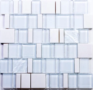 Super White Special Pattern Mosaic Glass and Stone Tile / 11 sq ft - Picture 1 of 1