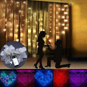 Hanging LED Christmas Fairy Love String Lights Icicle Curtain Bedroom Decoration - Picture 1 of 18