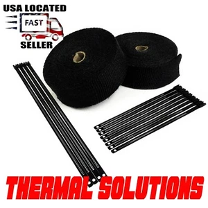 BLACK PIPE EXHAUST WRAP V6 V8 KIT 2 ROLLS 1/16"X2"X 50 FT & BLACK STAINLESS TIES - Picture 1 of 4
