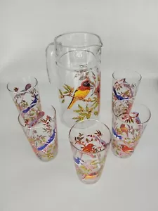 Jarra jarra y 5 vasos vasos vasos de vidrio vintage jarra de aves silvestres pimms - Imagen 1 de 14