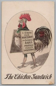 The Chicken Sandwich Humor Political High Tariff Imported Eggs Postcard c1910 - Picture 1 of 2