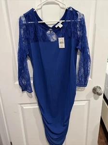 Mutterschaft Umstandsblaues Kleid mit Spitzenärmeln Größe L Neu mit Etikett - Bild 1 von 2