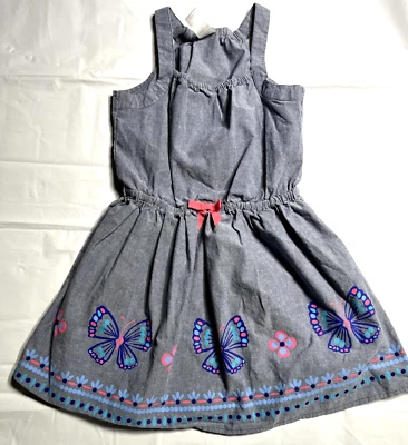 250137 Girls 8 GYMBOREE Outlet Chambray Butterflies Tank Dress EUC - Image 1 of 2