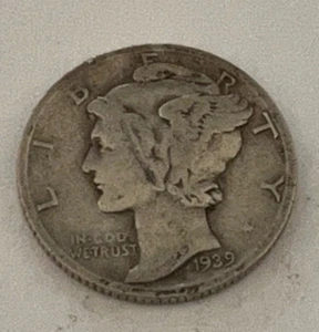 1939 D Mercury Dime V/G 90% Silver 10c US Coin Collectible - Picture 1 of 2