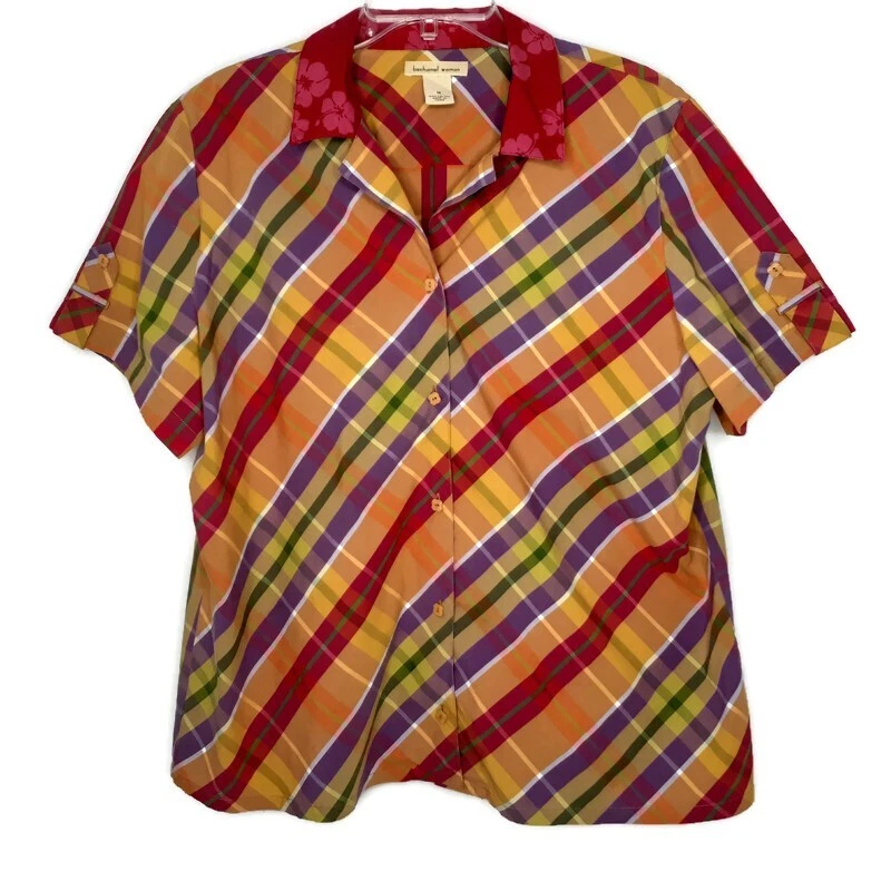 Blusa Bechamel Mujer Talla 1X Botón Frontal Manga Corta Multicolor Cuadros Foto 1 de 4