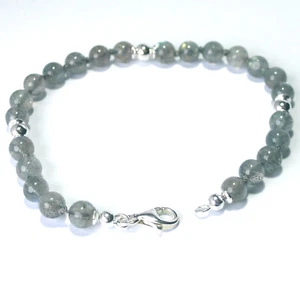 Zierliches AAA LABRADORIT Armband auf Seide mit 925 Sterlingsilber 20,5cm KA53 - Bild 1 von 4
