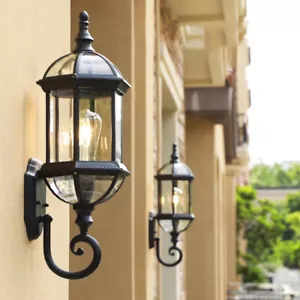 Outdoor Wall Light Garden Wall Lamp Black Yard Wall Sconce Porch Wall Lantern - Picture 1 of 15