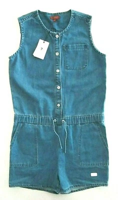 Romper 7 para toda a humanidade meninas XL sem mangas vintage azul denim peça única  - Imagem 1 de 4