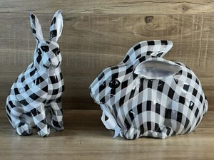 Frühling-Ostern-Hase Kaninchen schwarz-weiß-Gingham Resin Figuren-Set 2 Stück - Bild 1 von 23