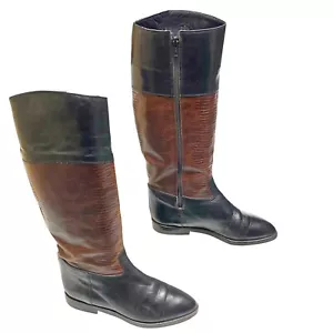 Vintage Joan and David Black Brown Embossed Leather Riding Boots Womens Size 7.5 - Picture 1 of 9