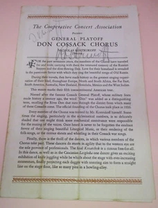 NICHOLAS KOSTRUKOFF Signed 1940s DON COSSACK CHORUS Program - Picture 1 of 4